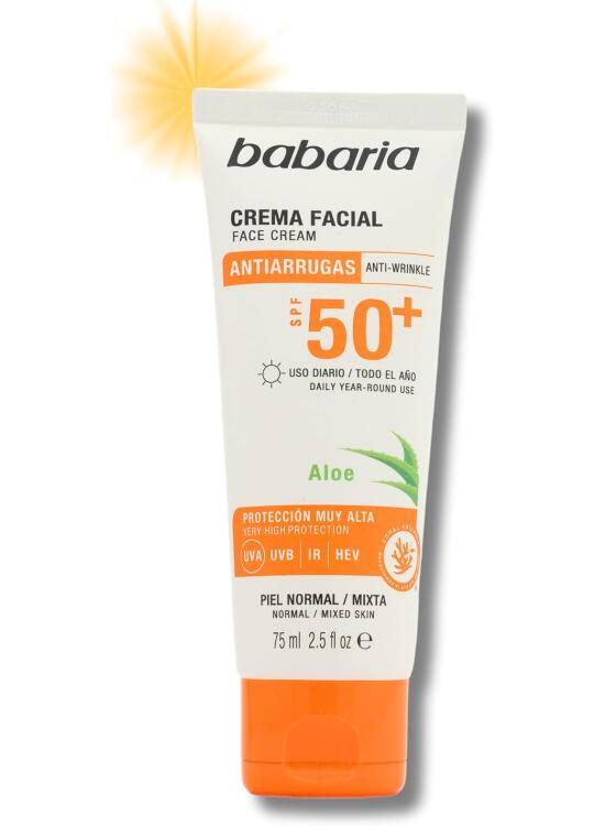 Babaria - Crema Solar Facial 50 | Protector Solar Facial 50 Aloe | Crema Hidratante con Protección Solar 50 | SPF de Cara