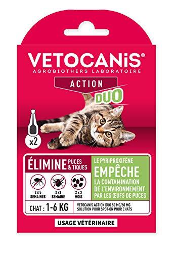 Vetocanis - Pipeta antipulgas antigarrapatas Gato - Tratamiento y protección contra plagas Gato 1-6 kg y hábitat - Caja de 2 pipetas