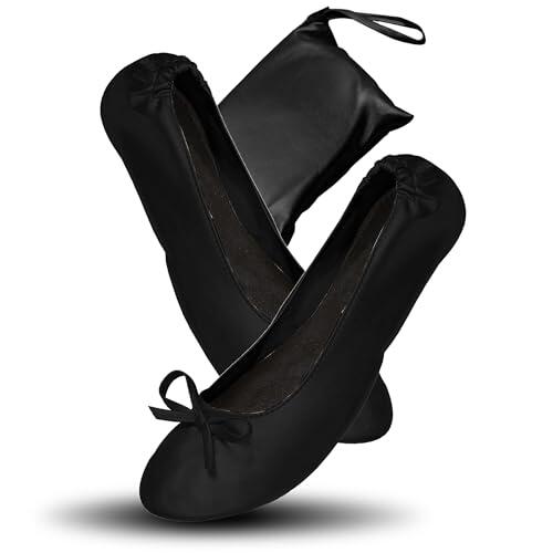 JJOnlineStore JJPRIME - Las Mujeres de Las Señoras enrollan los Zapatos Planos Cómodos Plegables doblan Las Bombas Plegables con el Ballet del Bolso de la Carga Después de la Fiesta (38/39 EU, Negro)