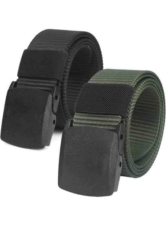 2er Unisex Gürtel Nylon Canvas Belt für Damen und Herren, Stufenlos verstellbare Stoffgürtel, Länge 130 cm, Breite ca. 3,8 cm, mit Kunststoff Schnalle MULWEG