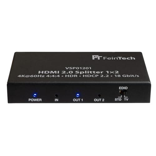 FeinTech VSP01201 HDMI 2.0 Splitter 1x2 distribuidor UHD 4K@60Hz YUV 4:4:4 HDR HDCP 2.2 EDID 18 Gbps
