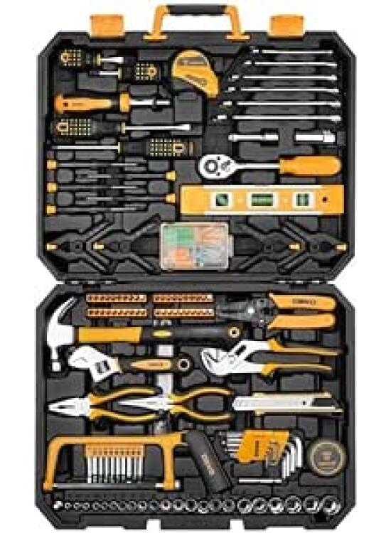 DEKO Caja Herramientas Completa 228 Piezas, Maletin Caja de herramientas Bricolaje para el Hogar, Oficia y Coche, con Juego de Destornilladores Precisión Mini Sierra Alicates Cinta Métrica