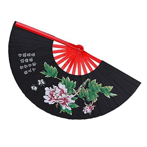 Tbest Fan de Tai Chi, ventilador de seda chino de Kung Fu de artes marciales de Kung Fu Fan de seda de mano derecha de Wushu Funcionamiento de danza Ventilador plegable de mano de ventilador(Negro)