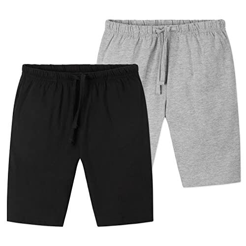 CityComfort Pantalon Pijama Niño Adolescente Pack de 2 Pantalones Cortos Niño Cintura Elástica Ropa de Casa Ideas de Regalos (Negro/Gris, 11-12 Años)