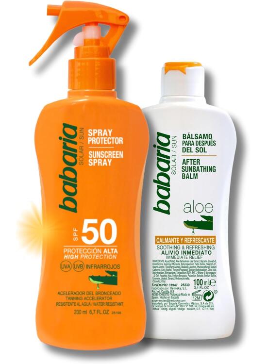 Babaria - Pack Protector Solar 50 + After sun | sunscreen spf 50 | crema solar 50 para este verano | crema solar corporal 50 en Spray | Protección Sola