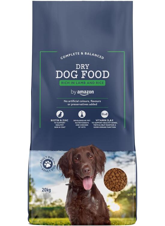 by Amazon - Alimento seco completo para perro adulto rico en cordero y arroz, 20 kg (Paquete de 1)