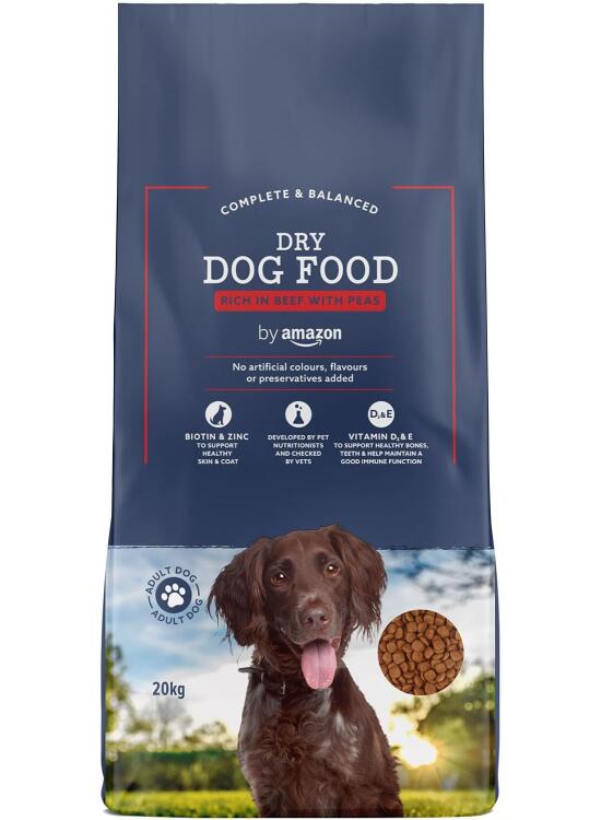 by Amazon - Alimento seco completo para perro adulto rico en vacuno con guisantes, 20kg, Paquete de 1
