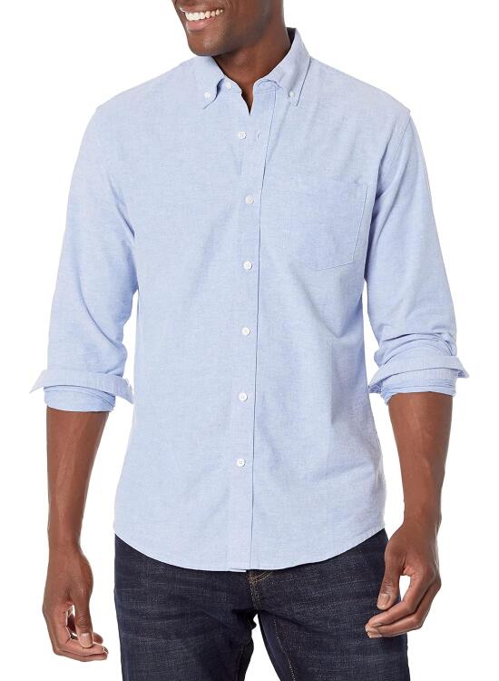 Amazon Essentials Camisa Oxford con Bolsillo de Manga Larga y Ajuste Normal Hombre