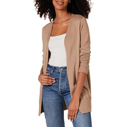 Amazon Essentials Open-front Cardigan, chaqueta punto Mujer, Beige (Camel Heather Cam), Large