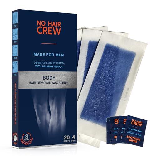 NO HAIR CREW - Bandas de cera depilatoria, hecha para hombres (20 bandas de cera y 4 toallitas calmantes)