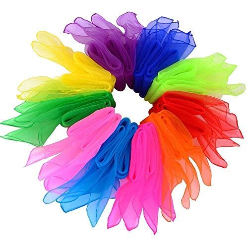 B•You Pañuelos de Baile,Pañuelo de Malabares 20 Piezas Multicolor Pañuelos Mágicos de Seda y Pañuelo para Malabares Jardín de Infancia Show de Niños Danza del Vientre 10 Colores 24 por 24 Pulgadas