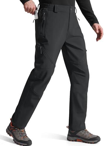 FREE SOLDIER pantalones de lana forrado repelente de agua softshell nieve esquí con bolsillos de cremallera 32w / 31l negro