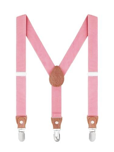 WANYING Tirantes para Niños Niñas 2-8 Años de Edad Elástico Y-forma 3 Clips Tirantes - Rosa