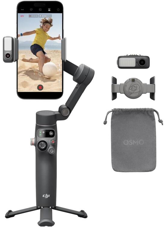 Estabilizador dji Osmo Mobile 7P para iPhone, Android, Seguimiento Nativo, Iluminación, Estabilizador para movil de 3 Ejes, Inicio rápido, Edición con un Toque, Brazo Extensible y trípode Integrados
