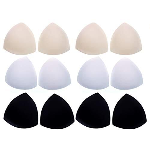 JZK 6 Pares de Almohadillas de Espuma para Brasier Triangular extraíble para Traje de baño, Sujetador Deportivo, Bikini, Negro, Blanco, Beige, 3 Colores