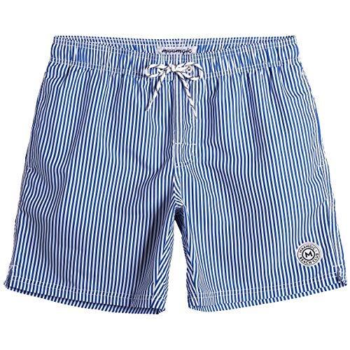 MaaMgic Shorts de Baño para Hombre Shorts de Playa Traje de Bañode Secado Rápido para Vacaciones Diseño a Rayas, Azules Rayas Verticales M