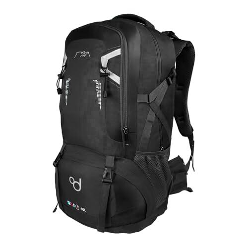 OcioDual Mochila Senderismo 60 Litros, Mochila Trekking, Montaña y Camino de Santiago, Multifuncional, Ligera, Mochilas Hombre para Camping, Acampada, Marcha Nórdica, Supervivencia, Negro