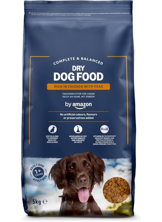by Amazon - Alimento seco completo para perro adulto rico en pollo con guisantes, 5 kg (Paquete de 1)