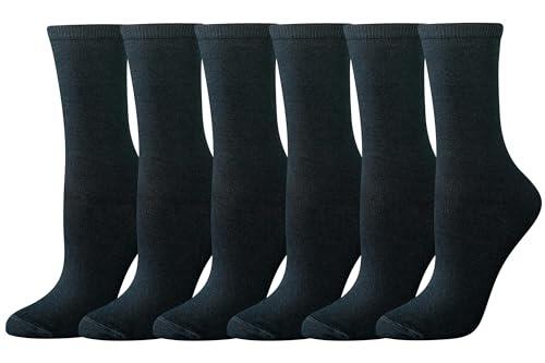 Amazon Essentials Calcetines casuales para mujer, 6 pares, negro, 4-7