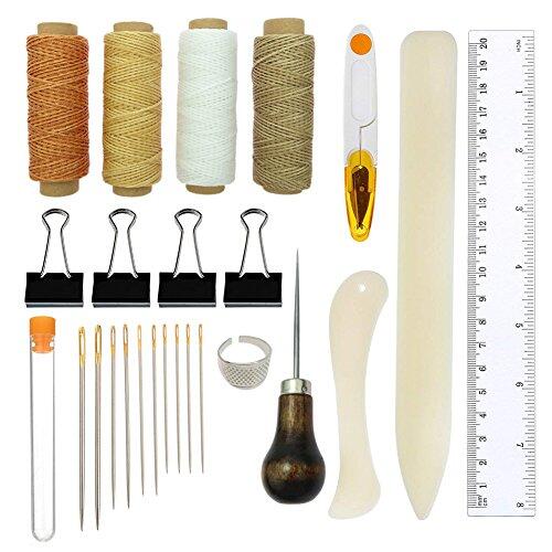 Kit de herramientas de encuadernación, 25 piezas de herramientas de costura premium para cuero, libros hechos a mano y papel DIY estantería