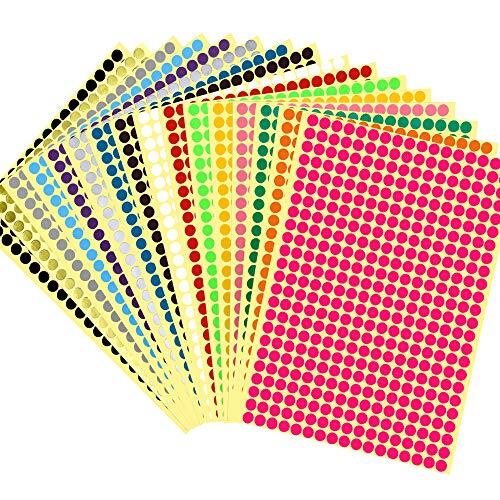 JANYUN 16 hojas de 6528 piezas de etiquetas adhesivas de puntos redondos de colores, etiquetas autoadhesivas circulares, 16 colores (6 mm)