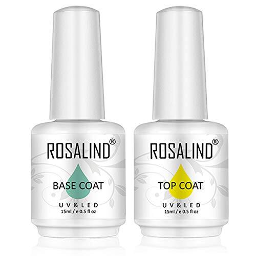 ROSALIND 2PCS capa superior y capa base gel esmalte de uñas Soak Off UV LED Base Coat y Top Coat 15 ml Base y Top Coat Semipermanente
