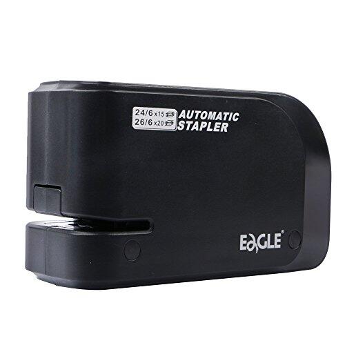 Eagle - Grapadora eléctrica resistente con capacidad para 20 hojas y alimentación por batería o CA (negra)
