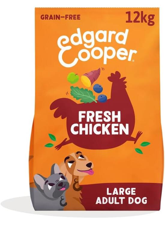 Edgard & Cooper Pienso Para Perros Adultos Grandes, Pollo Fresco (12kg), Comida Perro Seca Sin Cereales, Los Ingredientes Naturales, Con equilibrio de fibra añadido