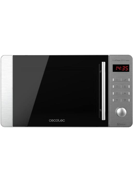 Cecotec Microondas ProClean 5010. 700 W, Capacidad de 20 L, Revestimiento Ready2Clean, 5 Niveles Funcionamiento, 8 Programas, Tecnología 3DWave, Temporizador, Diseño Frontal y Tirador Inox