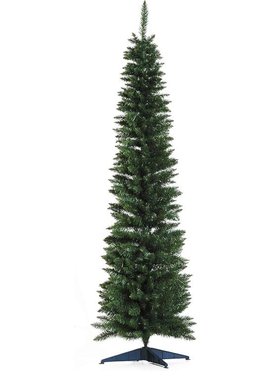 HOMCOM Árbol de Navidad Estrecho 180 cm, Árbol Artificial con 390 Ramas, Base de Plástico Desmontable, Fácil Montaje, para Salón Interior, Verde