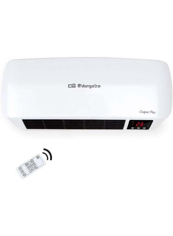Orbegozo SP 6000, Calefactor baño, 2000 W, 2 niveles de calor, elementos cerámicos PTC, programación diaria semanal, termostato digital, mando a distancia, protección sobrecalentamiento, color blanco
