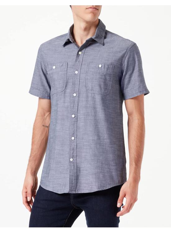Amazon Essentials Hombre Camisa de Manga Corta de Corte Regular en Chambray