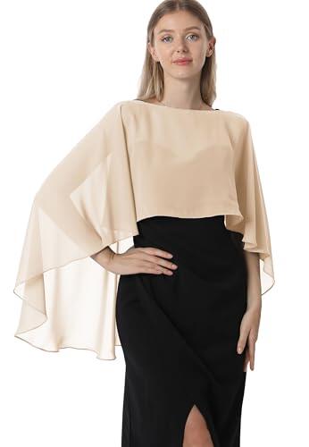 Hotshawl Capelets de gasa para mujer, chales y envolturas para vestido de noche, capas de boda, Champán, talla única