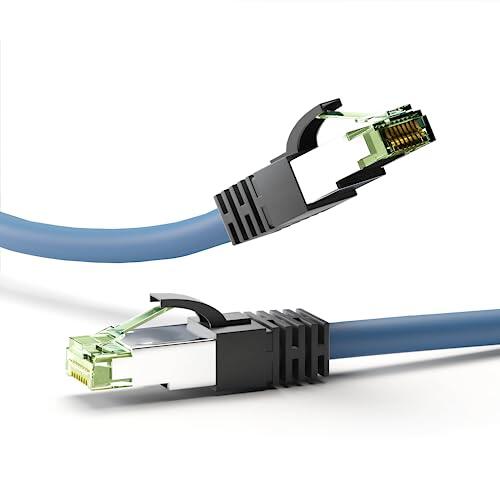 goobay 45658 RJ45 cable de conexión CAT 8.1 / enchufe RJ45 / 8K Gaming PS5 Playstation 5 & Xbox / 2.000 MHz/cable de red OFC/cable DSL/Azul/cable LAN 0,5 m