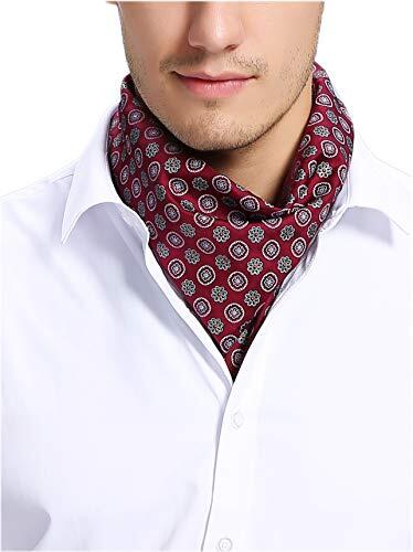 Prettystern Fular de seda pañuelo de cuello Ascot Bandana para hombre cuadrado 53cm circulo rojo oscuro
