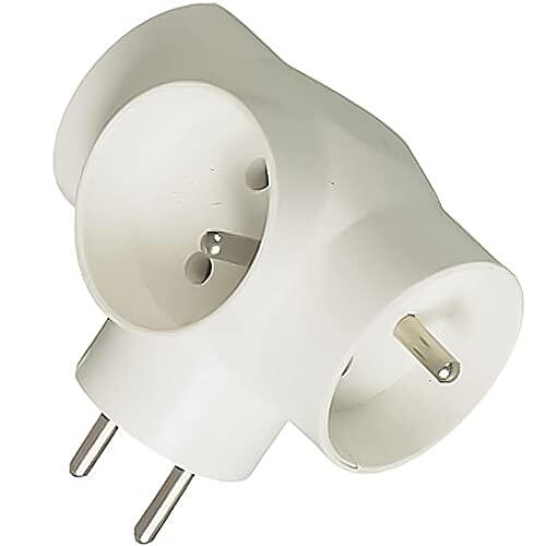 PremiumCord Adaptador de Corriente 230 V, 3 Salidas Redondas, Seguridad Infantil, Color Blanco