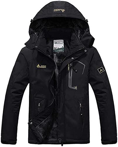 Memoryee Chaqueta Impermeable para Hombres Chaqueta Polar de Invierno Cálida Chaqueta de Esquí A Prueba de Viento Bolsillos Múltiples/Black/XL