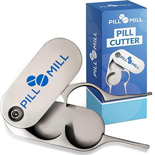 Cortador de Pastillas de Pill Mill- Cuchillas de metal que nunca se desafilan - Mango de agarre que ayuda a cortar píldoras pequeñas o grandes, con facilidad - Ligero y duradero divisor de pastillas