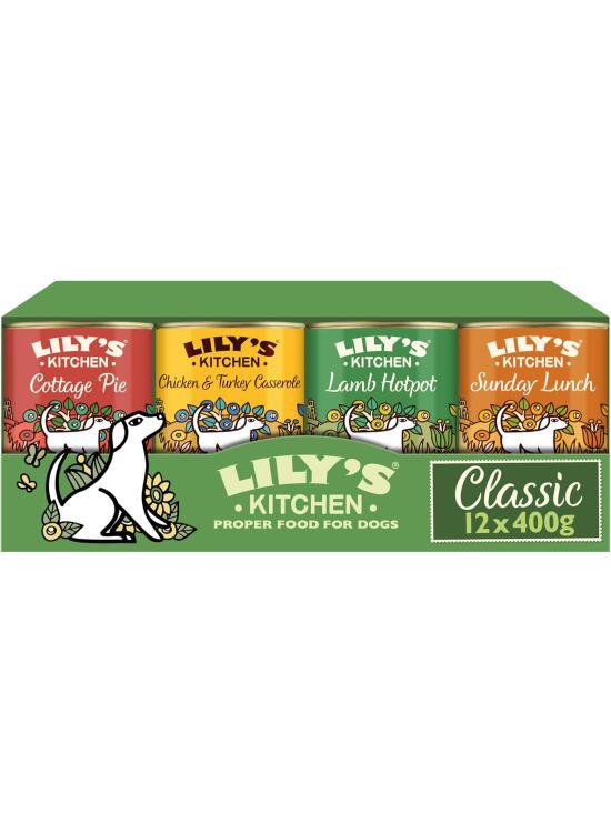 Lily's Kitchen Alimento húmedo natural para perros adultos: paquete de 12 latas variadas Cenas clásicas de 400 g