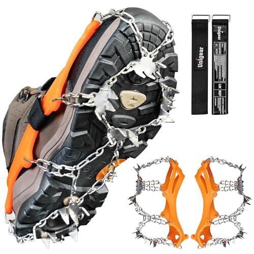 Unigear Crampones Ligero de Nieve Hielo 24 Puntas Dientes De Acero Zapatos Antideslizante para Cámping Alpinismo Acampada Senderismo Marcha Invierno