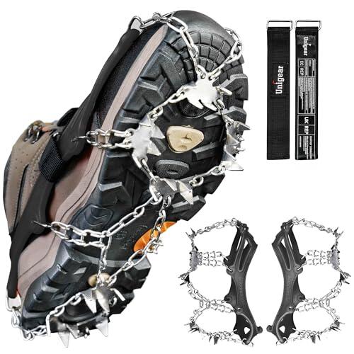 Unigear Crampones Ligero de Nieve Hielo 24 Puntas Dientes De Acero Zapatos Antideslizante para Cámping Alpinismo Acampada Senderismo Marcha Invierno