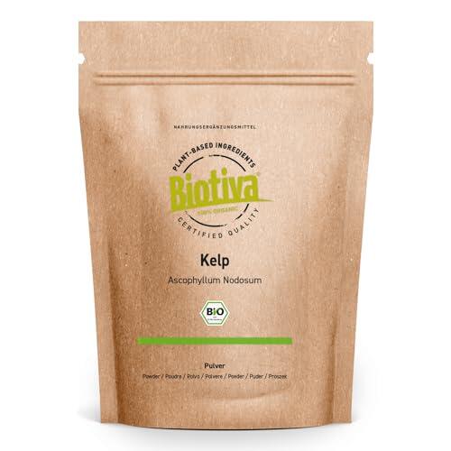 Biotiva Polvo de algas kelp orgánicas - 200 g - yodo natural - laminariales - llenado en Alemania (DE-ÖKO-005) - 100% vegano - sin agentes de relleno ni sustancias disociadoras.