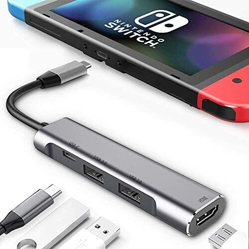 Adaptador USB C a HDMI para Switch - 4 en 1 USB C Dock con Puerto de Carga PD, USB 3.0, Tipo C a HDMI Convertidor 4K TV Adaptador para Nintendo Switch/Switch OLED, MacBook Pro