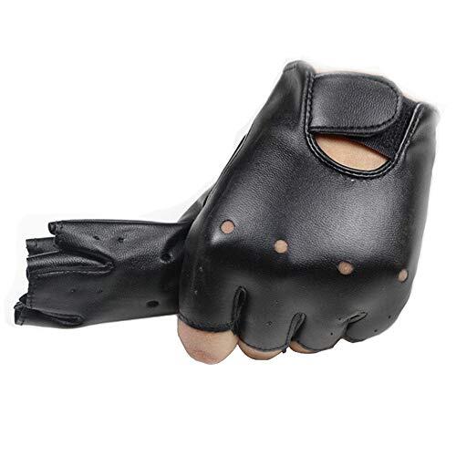 Long Keeper 4-11 Años Guantes Medio Dedo para Niños Guantes de Cuero PU Guantes de Ciclismo Sin Dedos para Niños Niñas Guantes Deportivos Cosplay (Negro)