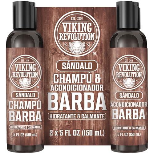 Viking Revolution Juego Champú y Acondicionador Para Barba con Aceites de Argán y Jojoba - Champú Barba de Hombre que Suaviza y Fortalece - Aroma Natural de Sándalo (2 x 150 ml)