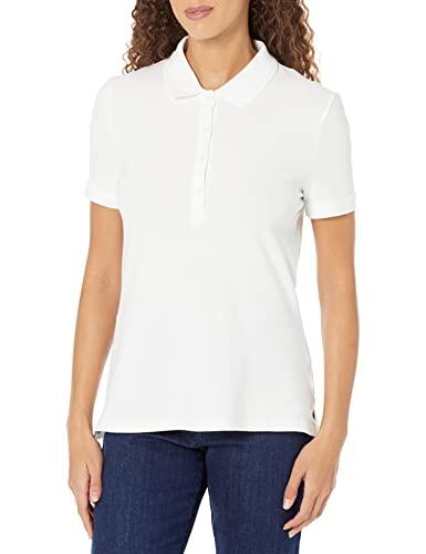 Amazon Essentials Polo de Manga Corta (Disponible en Tallas Grandes) Mujer, Blanco, M