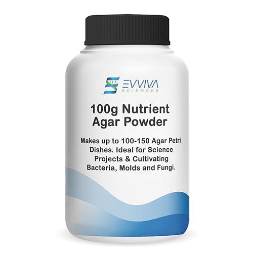 Evviva Sciences - Polvo de agar nutritivo de 100 gramos - Hace más de 150 a 200 placas de agar Petri - Fácil de usar - Grandes proyectos de feria de ciencias - con libro electrónico de experimentos