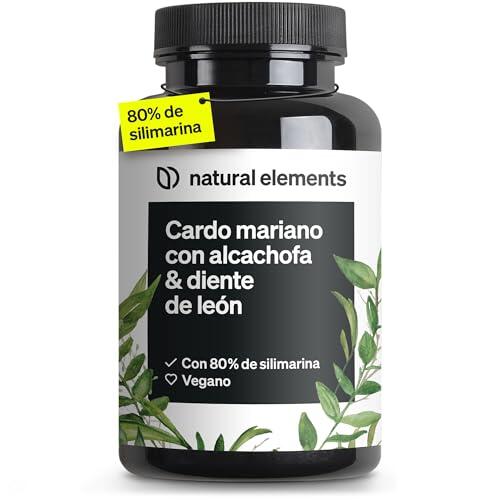 Complejo de cardo mariano, alcachofa y diente de león - 120 cápsulas - Alta dosificación con 80% de silimarina - Sin estearato de magnesio, vegano