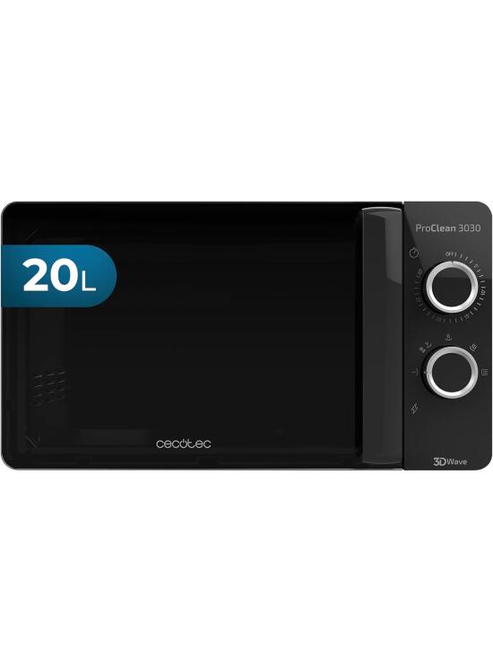 Cecotec Microondas ProClean 3030. 700 W, Capacidad 20L, Revestimiento Ready2Clean, 6 Niveles Funcionamiento, Temporizador 30 min, Modo Descongelar, Color Negro