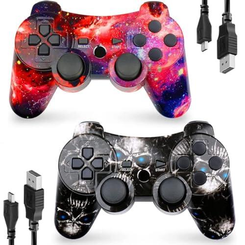 CHENGDAO Mando Inalámbrico Para PS3, Controller Play 3 Joystick Gamepad con Doble Vibración Six-Axis Compatible con PlayStation 3 (Galaxy + Skull)